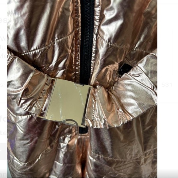 Women’s Rose Gold Quilted Snow Suit ski with Faux Fur Hood & Belt S / M - Picture 4 of 7